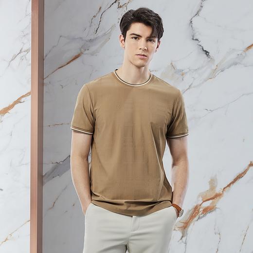 【高端系列】柒牌男装短袖T恤男士2024夏季新款格纹提花肌理体恤	126T72300 商品图1