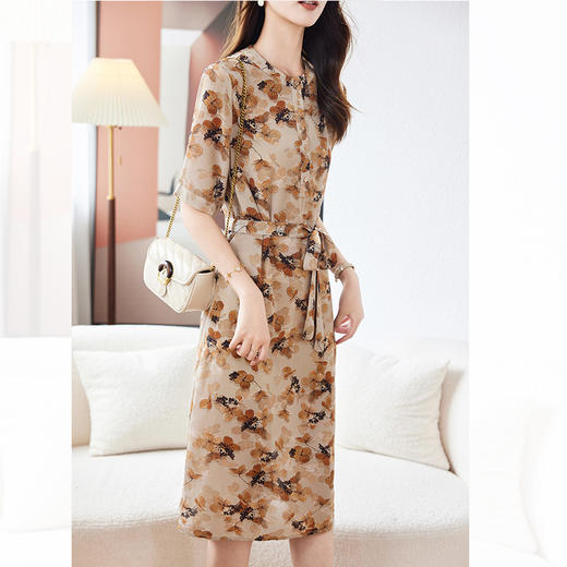 TC29621 双绉重磅真丝连衣裙2024夏新款短袖收腰显瘦桑蚕丝大码女中长裙子 商品图2