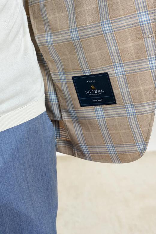 Scabal Mosaic Super 130's 澳洲美丽诺羊毛浅棕色格纹全麻衬单西 商品图7