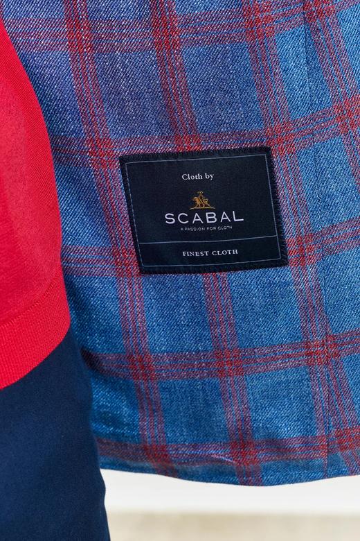 Scabal Taormina 陶尔米纳 Bamboo Viscose 竹纤维蓝色红色格纹全麻衬单西 商品图7