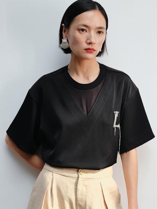 LIYIHAN 醋酸拼接T恤 Y242Z05890 商品图0