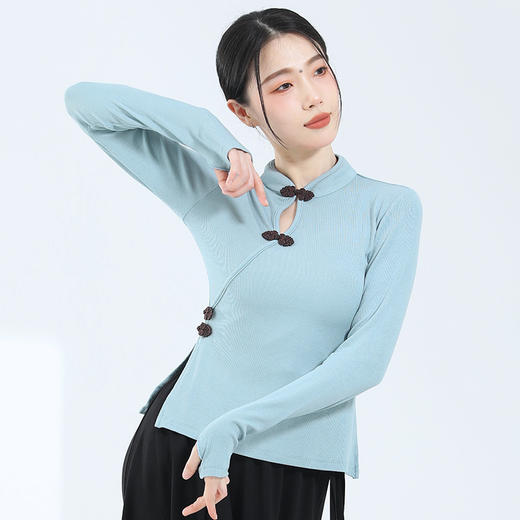 时尚镂空盘扣旗袍领中长袖修身显瘦舞蹈服形体服练功服 商品图3