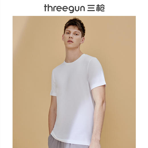Threegun三枪 【舒肤棉】精漂汗布圆领男士短袖T恤衫-21095A111 商品图0
