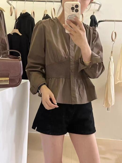 （促）喜出23235 拼针织V领显瘦棉质法式小衫-喜出 商品图1