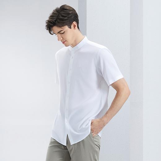 【含竹纤维】柒牌男士短袖衬衫2024夏季新款暗纹提花休闲立领衬衣	126A71190 商品图1