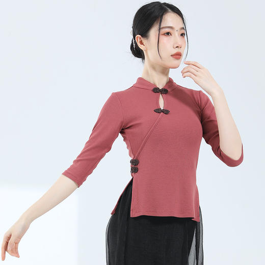 时尚镂空盘扣旗袍领中长袖修身显瘦舞蹈服形体服练功服 商品图9