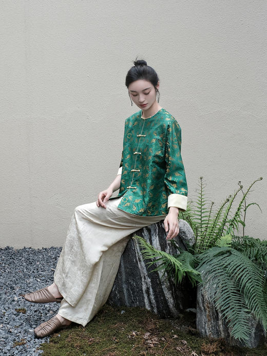 盛唐牡丹 |鹿财进宝重缎宋锦对襟外套 商品图4