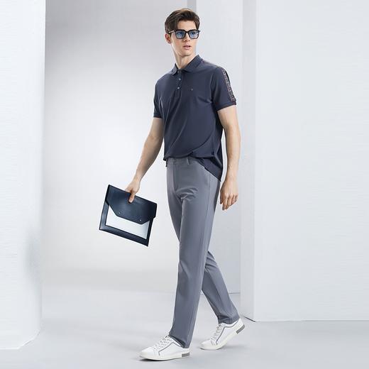 【不变形领】【防紫外线】柒牌翻领短袖POLO衫男2024夏季新款字母针织拼接T恤	126T71050 商品图3