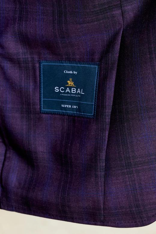 Scabal Mosaic Super 130's 澳洲美丽诺羊毛紫色格纹全麻衬单西 商品图6