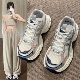 【轻盈舒适不磨脚！百搭厚底老爹鞋】2025年 春夏款百搭轻便增高跑步鞋，学生潮流炸街网面透气运动鞋休闲鞋L
