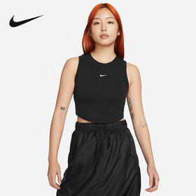 Nike/耐克女子罗纹短款背心夏刺绣勾勾紧身舒适无袖T恤FB8280-010