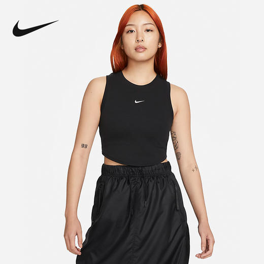 Nike/耐克女子罗纹短款背心夏刺绣勾勾紧身舒适无袖T恤FB8280-010 商品图0