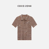 COCO ZONE2024"棕系条纹"复古条纹短袖针织衫撞色Polo领休闲上衣CC2B0646 商品缩略图0