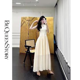 【大货捡漏，不退不换】    【婉约佳人】中式冰爽曲珠水滴镂空捏褶立领大伞摆连衣裙夏