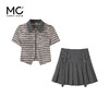 mc2翻领条纹配飘带百褶裙灰色两件套女2024夏季新款元气甜辣风 商品缩略图3