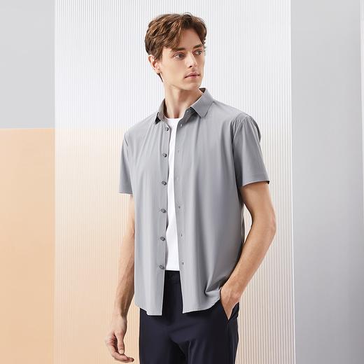 【高弹】柒牌短袖衬衫男士夏季2024新款条纹针织时尚休闲翻领衬衣	126A71500 商品图1