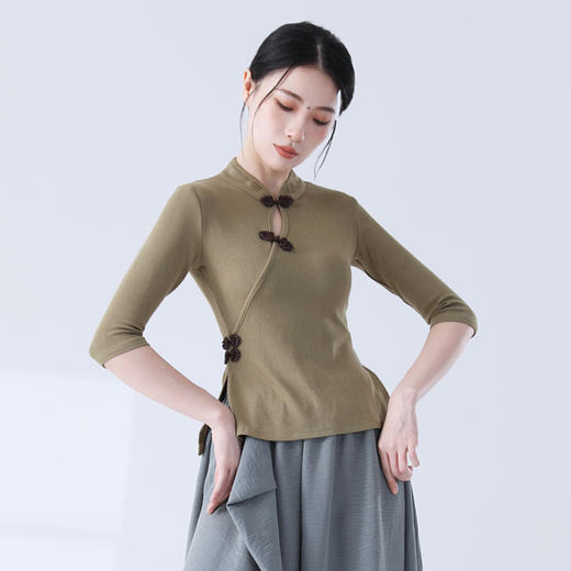 时尚镂空盘扣旗袍领中长袖修身显瘦舞蹈服形体服练功服 商品图10