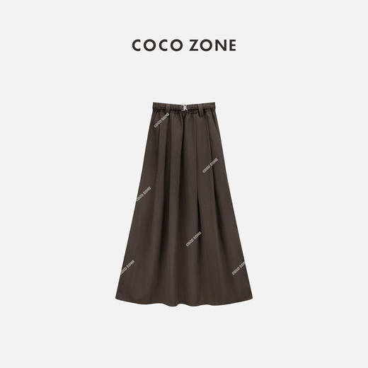 COCO ZONE“咖啡裙”夏季松紧腰A字时尚中长裙简约休闲百搭半身裙CC1B0901 商品图0