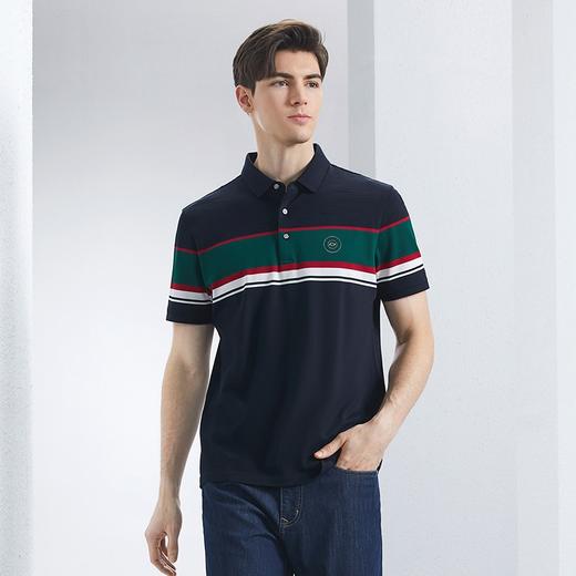 【丝光棉】柒牌条纹polo衫男2024夏季新款时尚休闲中青年短袖T恤	126T70920 商品图1