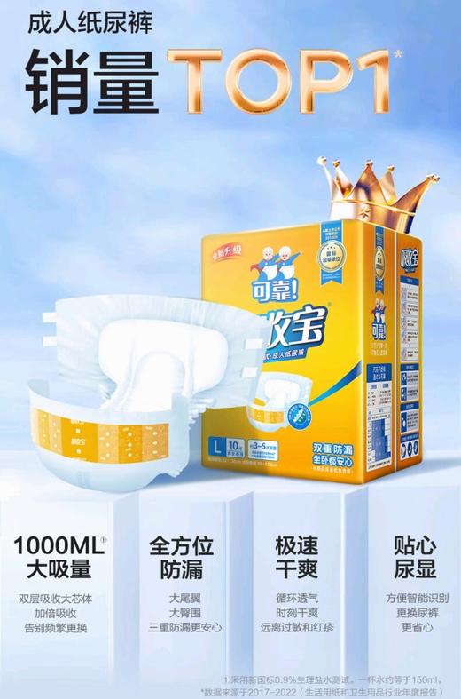可靠吸收宝腰贴式成人纸尿裤L码10片装 商品图0