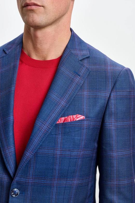 Scabal Mosaic Super 130's 澳洲美丽诺羊毛蓝色格纹全麻衬单西 商品图4