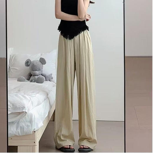 【限时特惠！冰感褶皱山本裤】宽松有型，视觉拉伸腿长，显高显瘦！夏季高腰垂感休闲日系慵懒风冰丝阔腿裤女直筒裤子 商品图1