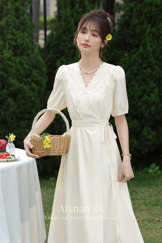 【65折秒杀】鹿向南「凤舞」法式温柔V领连衣裙女夏季年收腰显瘦裙子长裙L36115 商品图5