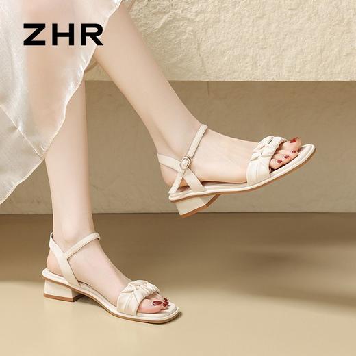 ZHR则则凉鞋女2024新款夏季一字带中跟鞋网红ins公主风粗跟凉鞋女 商品图5