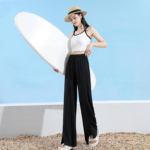 【UPF50+❗️能防晒的冰丝阔腿裤】垂感遮肉，高腰开叉，显高显瘦❗️女夏季新款高腰宽松显瘦速干休闲凉凉裤子，搭雨伞防晒衣帽超舒适 商品图2