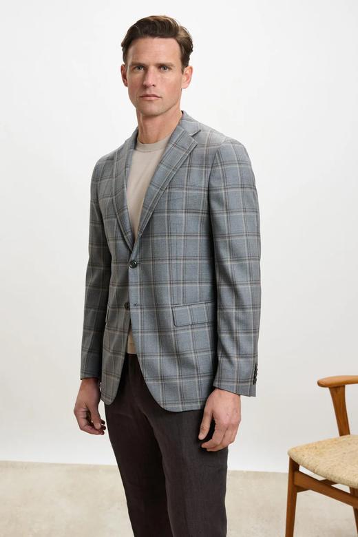 Scabal Mosaic Super 130's 澳洲美丽诺羊毛灰色灰色粽格纹全麻衬单西 商品图3
