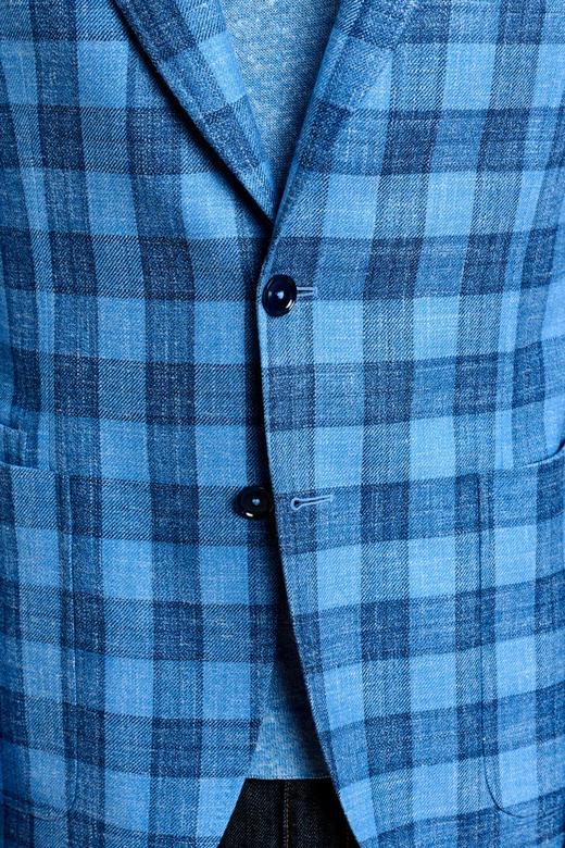 Scabal Taormina 陶尔米纳 羊毛蚕丝亚麻蓝色格纹全麻衬单西 商品图6