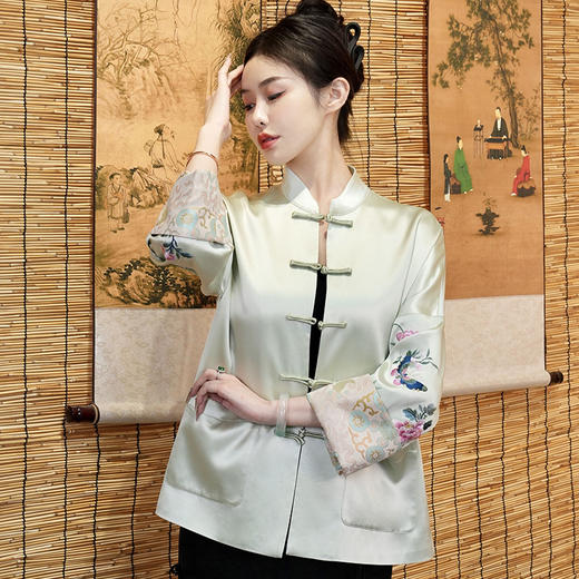 新中式国风改良唐装衬衫外套，复古小立领盘扣国潮刺绣上衣OG- A9720 商品图1