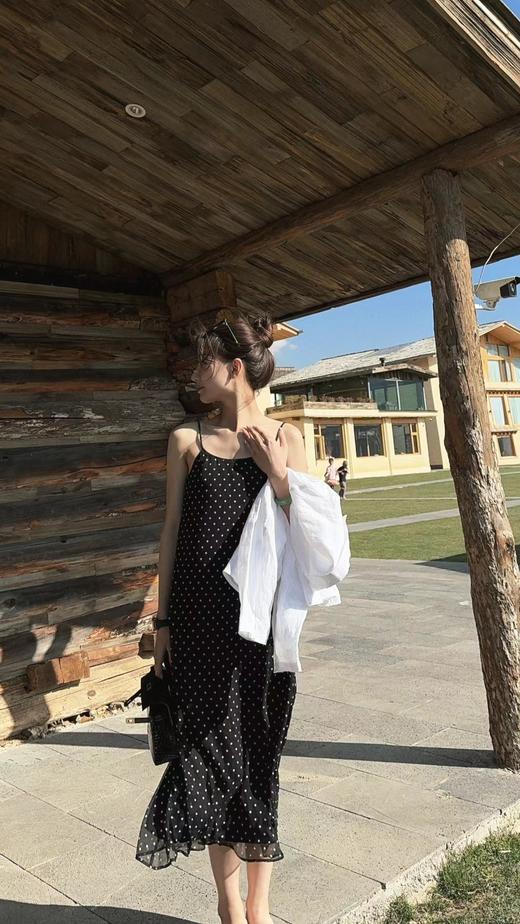 COCO ZONE100桑蚕丝波点吊带连衣裙时尚百搭简约长裙CC1B0844 商品图2