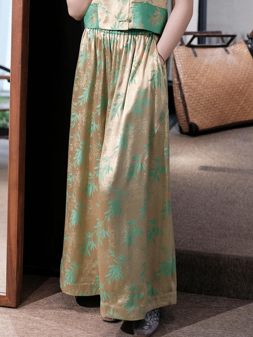 盛唐婧 |桑蚕丝竹菊清影双色提花裤子 商品图5