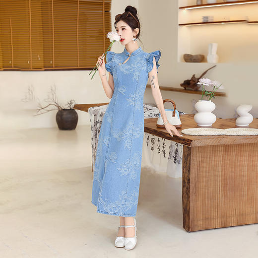 新中式收腰显瘦，水洗牛仔改良旗袍连衣裙HR-SSFB2895 商品图4
