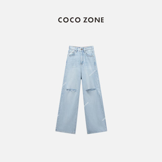 COCO ZONE"破牛"时尚百搭破洞牛仔裤设计感显瘦直筒裤CC1B0908 商品图0