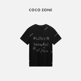 COCO ZONE“可趣T”夏季新款时尚花色字母圆领套头T恤百搭短袖上衣CC1B0887