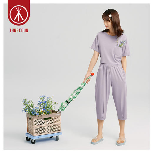 Threegun三枪 【沁凉薄棉】圆领短袖女士T恤衫-24084A011 商品图4