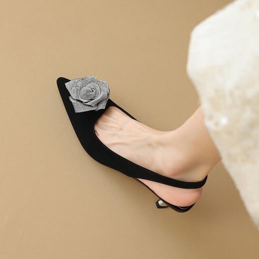 【预售5天】真皮玫瑰水钻，浅口尖头低跟凉鞋NDXC&6386 商品图3