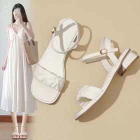ZHR则则凉鞋女2024新款夏季一字带中跟鞋网红ins公主风粗跟凉鞋女