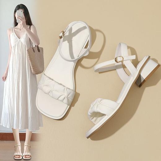 ZHR则则凉鞋女2024新款夏季一字带中跟鞋网红ins公主风粗跟凉鞋女 商品图0