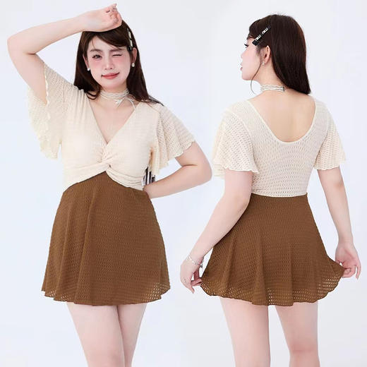 【朋友圈爆款！保守显瘦泳衣两件套】自带内衣文胸垫安全打底裤，游泳、温泉、瑜伽一套搞定，各种身材轻松驾驭！大码泳衣女款拼色平角裤裙式遮肉遮肚温泉 商品图5