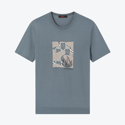 【高端系列】柒牌短袖T恤男夏季新款伊力特透气帆船提花圆领上衣	126T72170 商品图4