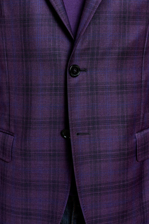 Scabal Mosaic Super 130's 澳洲美丽诺羊毛紫色格纹全麻衬单西 商品图4