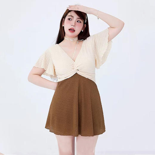 【朋友圈爆款！保守显瘦泳衣两件套】自带内衣文胸垫安全打底裤，游泳、温泉、瑜伽一套搞定，各种身材轻松驾驭！大码泳衣女款拼色平角裤裙式遮肉遮肚温泉 商品图6