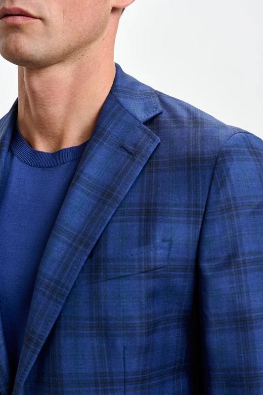 Scabal Mosaic Super 130's 澳洲美丽诺羊毛蓝色格纹全麻衬单西 商品图3