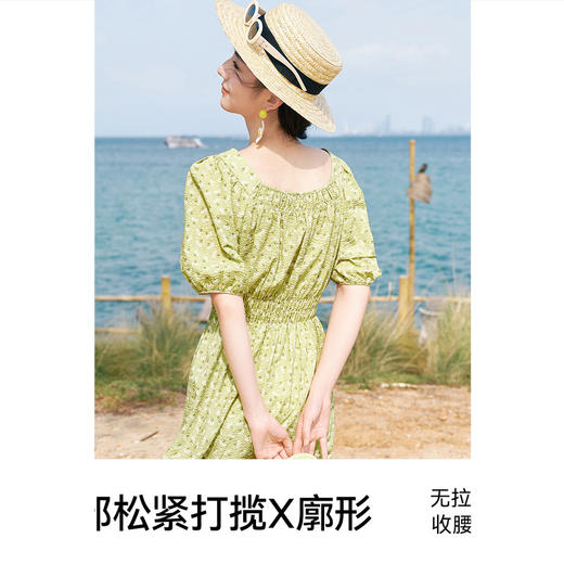 【严选】诗凡黎连衣裙泡泡袖方领碎花裙子女2024春夏新款泡泡袖复古气质SF4190831 商品图3