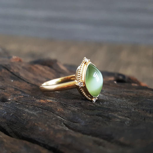 【天然正品】AU750精品黄金镶钻镶天然猫眼碧玉和田玉戒指050424NJM38 商品图3