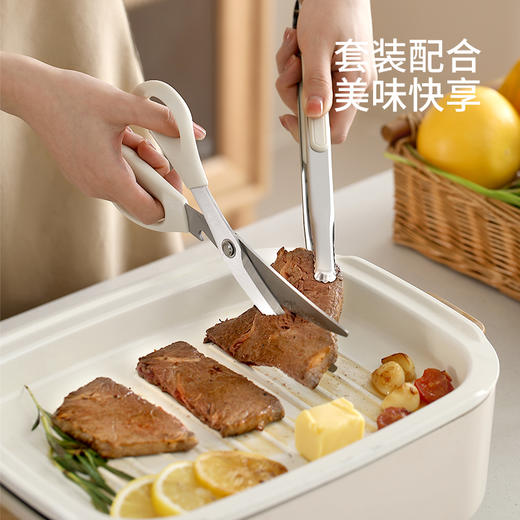 FaSoLa不锈钢剪刀夹子套装多功能烤肉烧烤牛排专用厨房食物剪子 商品图1
