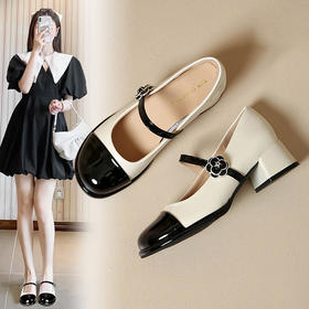 ZHR玛丽珍女鞋2024新款春夏季休闲复古高跟单鞋仙女粗跟浅口一脚